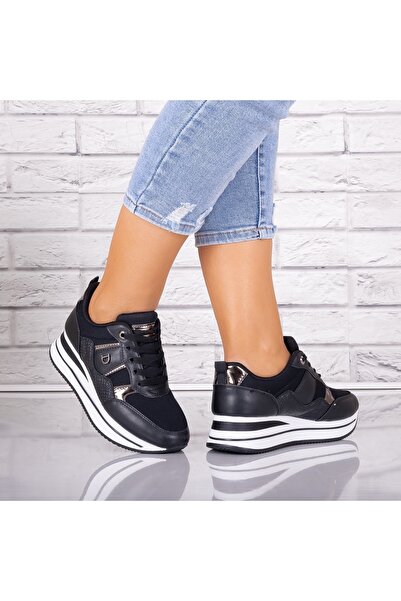 Botinelli Pantofi sport negri de damă din piele/textil Anina, 38