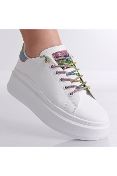 Botinelli Teniși de damă Silona albi/colorați din piele ecologică, 38