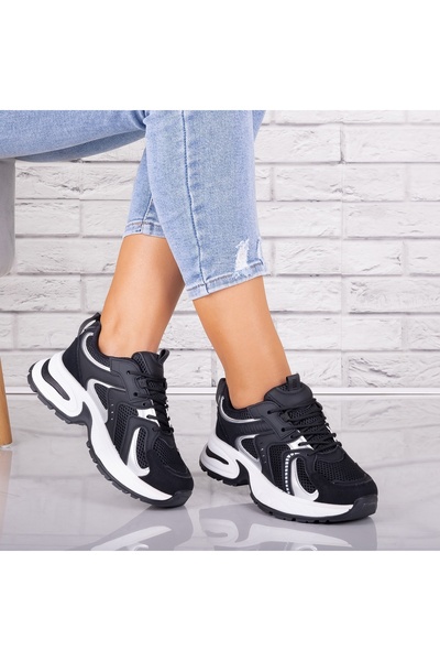 Botinelli Teniși negri pentru femei din piele/textil Sianna, 40