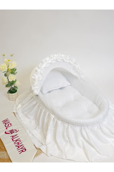 WASL ALKHAIR مهد مواليد سلة موسى حديد بتصميم انيق وقماش لون أبيض ومريح للأطفال