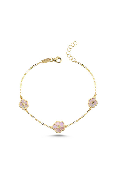 PIRLANT 3 Çiçekli Pembe Sedefli Altın Bileklik