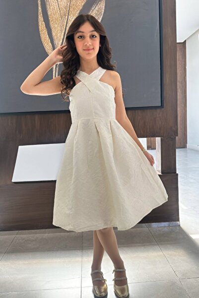 Alesaei-mondo tondo فستان بناتي أنيق بيج 7137