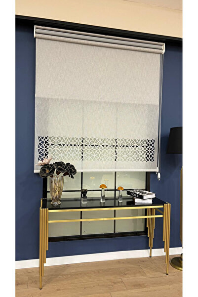 EYMENS HOME EYM1020 Çift Mekanizmalı Lazer Kesim Tül ve Stor Perde Açık Gri Renk