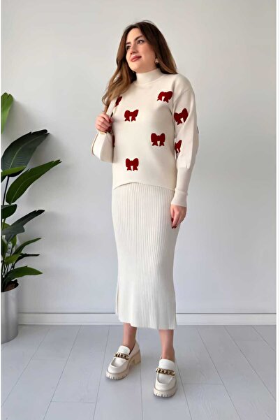 ihaoo Women's dress with bows Ecru