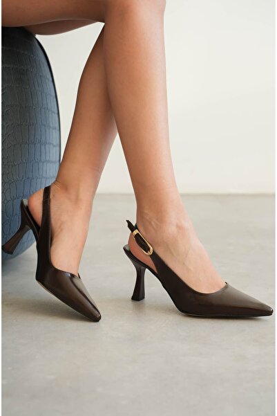 GOFFSHOES Pantofi cu toc ascuțit Ovis pentru damă - piele lacuită maro-încrețită