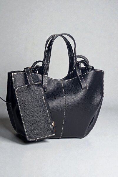 dericom حقيبة كتف ويد نسائية سوداء – حزام مزدوج، موديل بحجم داخلي واسع