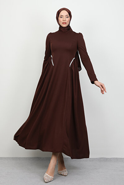 Lamia Giyim Polyana Krep Abiye Acı Kahve