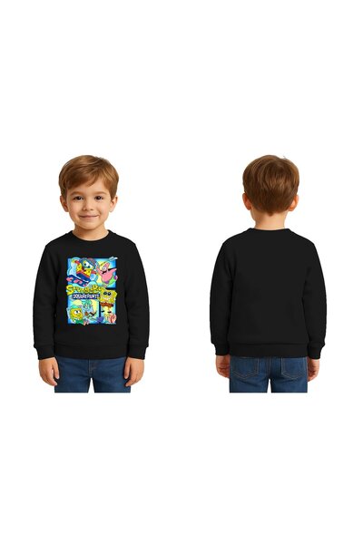 SEDİRLİ سويت شيرت سبونج بوب مطبوع للأطفال للجنسين، 3 خيوط، مزخرف