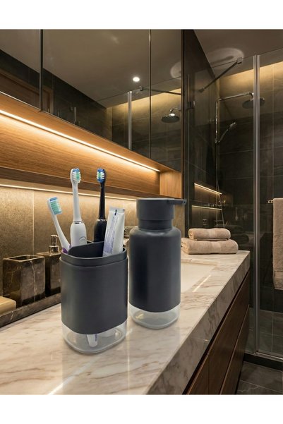 HomeBasics Set of 2 Liquid Soap Dispenser Toothbrush Holder