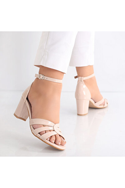 Botinelli Sandale damă bej din piele lăcuită cu toc Zenli, 40