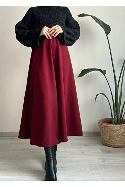 miss ledonna Women's Puff Scuba Burgundy Hijab Flared Skirt