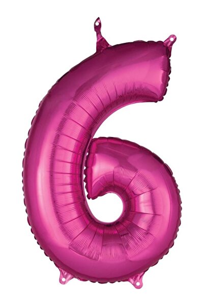 era balon Fuşya Renk 6 Rakam Folyo Balon 34 İnç (80 cm) Doğum Günü Parti Balonu