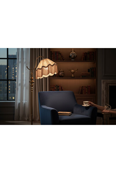 Amisos Dekor Sokak Lambası Lambader Silinebilir Kahverengi Kumaş Başlıklı, E27 Duy, 40 cm Çap, 160 cm Yükseklik