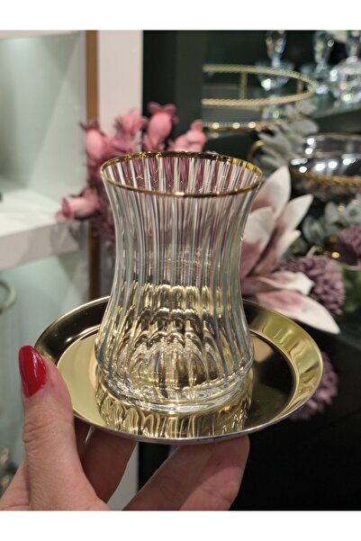 P&ORA PREMIUM KITCHEN PRODUCTS New Metal Plate Crystal Cup Gold Tea Set