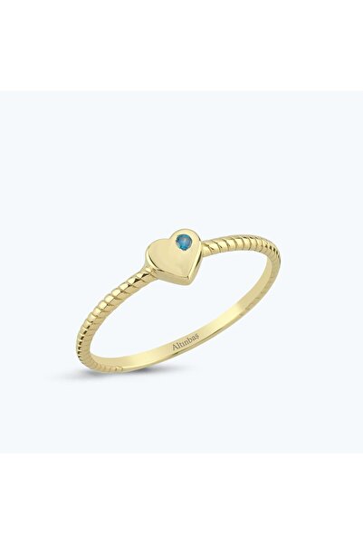Altınbaş Mavi Taşlı Altın Kalp Yüzük