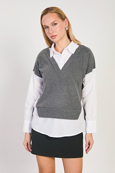 BARRELS AND OIL Women's Shirt Paneled Thessaloniki Blouse - Anthracite