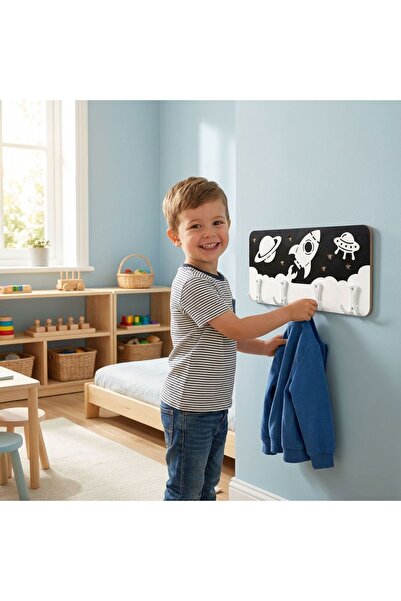 Ks wood design Premium Montessori Katmanlı Çocuk Odası Askılığı - Özgüven des...