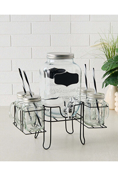 REDTAG Clear Beverage Dispenser With Mason Jar And Stand (5 Piece)