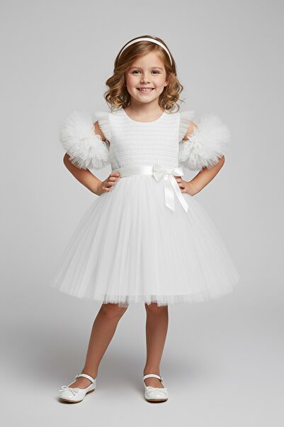 Mixie فستان سهرة للفتيات بأكمام منفوشة من التول