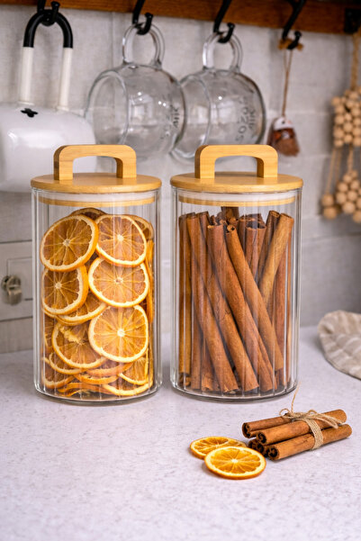 Durina Living 2’li Bambu Kapaklı Cam Kavanoz 750 ml – Baharat, Kuruyemiş & Saklama Kavanozu Seti
