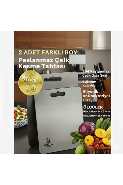 STRADA HOME Paslanmaz Çelik 2 Adet Kesme Tahtası Et Sebze Doğrama aparatı