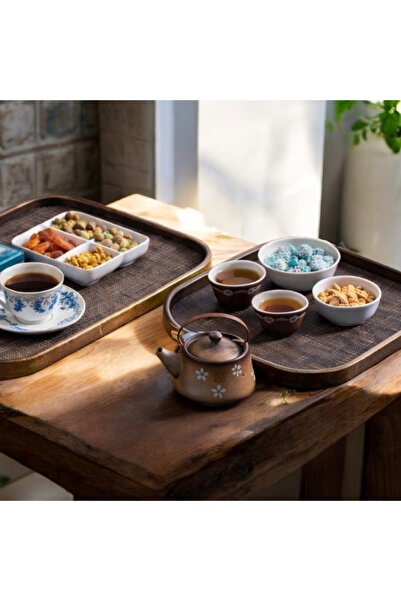Zeynes Home 2li Lüx Ahşap Tepsi Seti Çay Tepsisi, Sunum Tepsisi