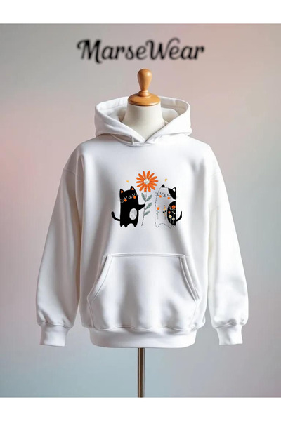 Vordevia سترة كات مطبوع قطنية بثلاثة خيوط O قصة فضفاضة K بغطاء رأس