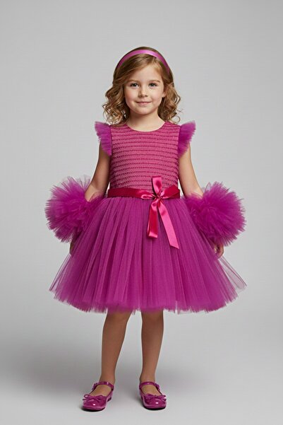 Mixie Pompom Sleeves Tulle Girls Evening Dress Party Dress
