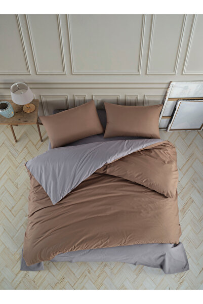 NazeninHome Ranforce 100% Cotton Double Duvet Cover Set Solid Color Brown - Gray