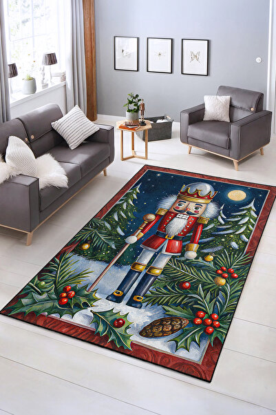 Realhomes Renkli Kestane Adam Desenli Yıkanabilir Kaymaz Taban Salon Halısı