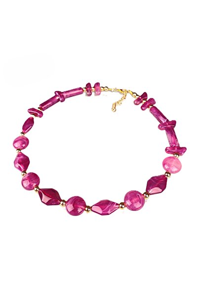 Jewelliss Plum Beaded Gold Detail Patterned Women's Necklace 45 cm Trendy Col...