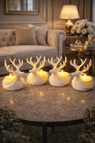 PRİNTELLA 4’lü Geyik Mumluk Seti | Yılbaşı & Kış Dekoru | Dekoratif Masa & Sa...