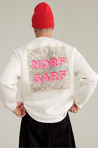 GIA - ART Unisex Oversized Sweatshirt Norf Sarf Harita Printed White – Crew Neck, 3 Thread Ş Fleece-Lined Fleece