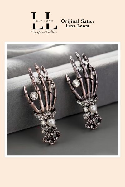 Luxe Loom Zarafetin Işıltısı Gothic Style Silver Color Women's Claw Earrings with Zircon Stone and Pearl