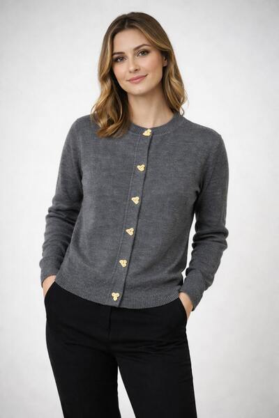 ModaPlaza Women's Heart Buttoned Knitwear Cardigan