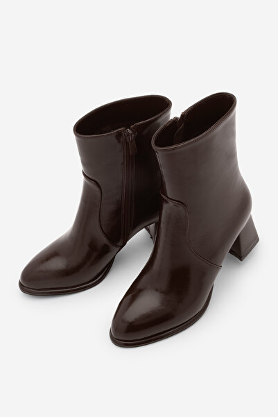 Marjin Women's Zippered Warm Lined Thick Heeled Boots Hersin Brown