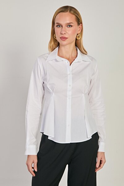 BARRELS AND OIL Women's Long Sleeve Shirt with Waist Tie - White