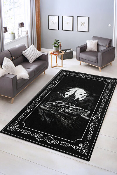Realhomes Retro Araba Motifli Yıkanabilir Kaymaz Taban Dekoratif Salon Halısı