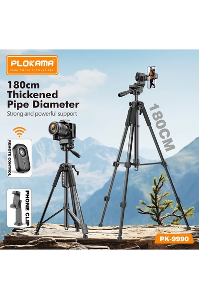 PLOKAMA PK-9990 Professional Heavy-Duty Tripod | 180cm/6.2ft Max Height