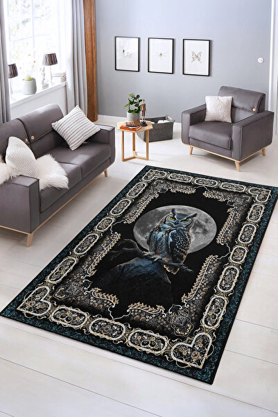 Realhomes Dramatik Kedi Figürlü Siyah Beyaz Yıkanabilir Kaymaz Taban Salon Ha...