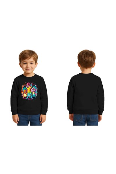 SEDİRLİ Unisex Pokemon Printed Children's Swaetshirt 3 Thread Raised