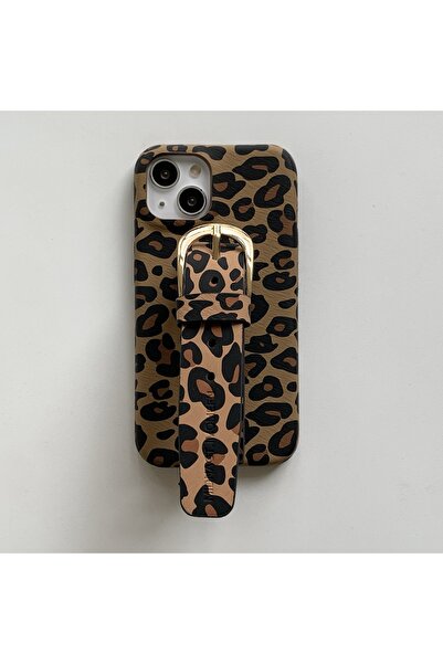 Goldie Case İPhone 14 Pro Max Uyumlu El Tutma Yerli Leopar Desenleri 3D Dokul...