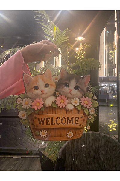 GÜLNAR BİJUTERİ Kedi Baskılı Kapı Süsü – Dekoratif – Ev & Oda Dekoru