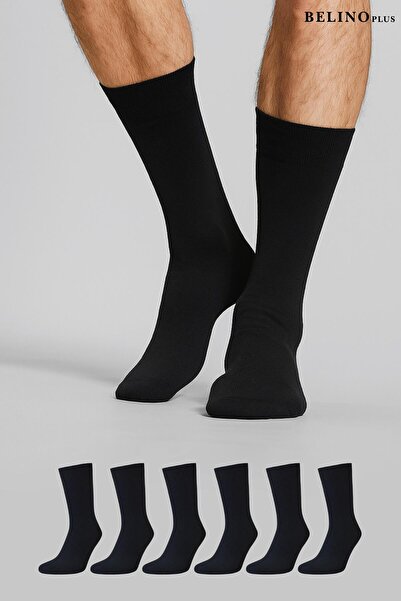 BELİNOPLUS Men's Bamboo Socks 6-Pack Plain Black Color Stitch-Free Anti-Sweat...