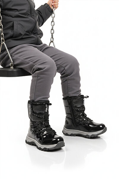 AYAKMOD Black Non-Slip Sole Fleece-Lined Girls' Snow Boots 24081 F