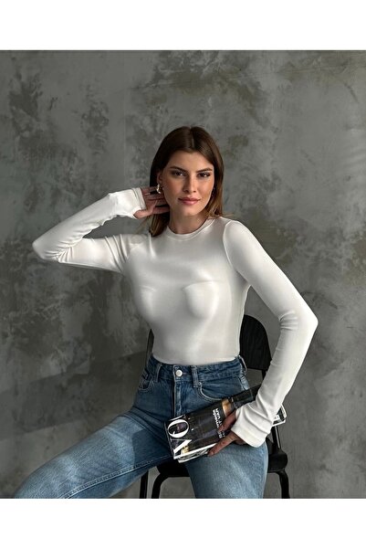 AKKEL BUTİK Crew Neck Fingerless Bodysuit