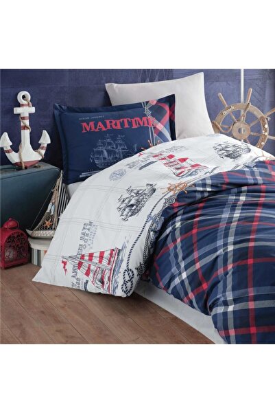 sinerjim طقم غطاء لحاف فردي من كلاسي جينش رانفورس باللون الأزرق البحري