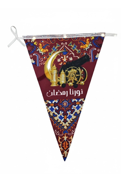 co arma Ramadan decorations, triangular fabric flag hangers with LED lights, 12 pieces, 400 cm long.