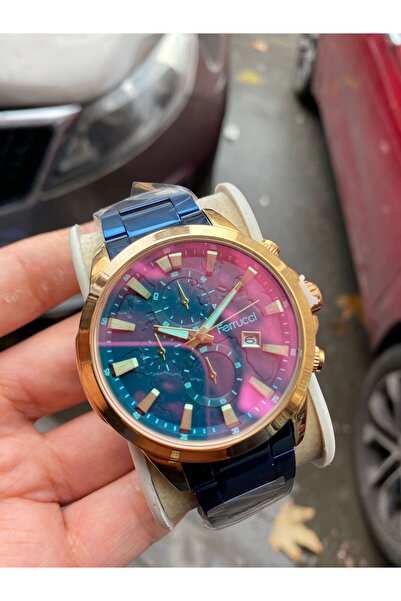 Ferrucci LACİVERT ROSE RENKLİ CAMLI ERKEK KOL SAATİ