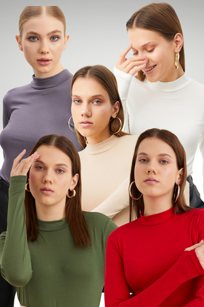 Ladima Women's Gray Cream White Khaki Red 5-Piece Finger Detailed Bodysuit